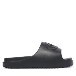 Klapki adidas. Czarne klapki damskie Adidas, bez wzorów, bez obcasa, bez zapięcia. Za 179.99 zł.