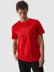 4F T-shirt regular z nadrukiem męski - czerwony S. Czerwone t-shirty męskie 4F, m, bez wzorów, z bawełny, bez kołnierzyka, bez ramiączek. Za 59.99 zł.