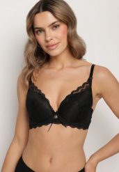 Czarny Biustonosz Push Up z Koronkowymi Zdobieniami Liobelle. Czarne biustonosze Born2be, z aplikacjami, z jeansu. Za 39.99 zł.
