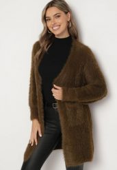 Brązowy Niezapinany Kardigan z Wełną i Wsuwanymi Kieszeniami Riabelle. Brązowe kardigany damskie Born2be, bez wzorów, z jeansu, eleganckie, bez kołnierzyka. Za 99.99 zł.