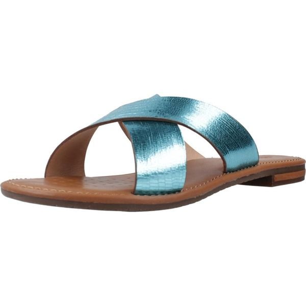 Sandały GEOX D SOZY S Niebieski. Niebieskie sandały damskie Geox, bez wzorów, ze skóry, bez obcasa, bez zapięcia. Za 176.99 zł.