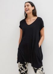 Długi top. Czarne topy damskie bonprix, bez wzorów, bez kołnierzyka, bez ramiączek. Za 109.99 zł.