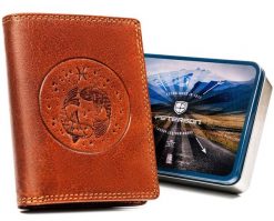 Portfel skórzany Peterson znak zodiaku PTN N4-EBS brązowy. Brązowe portfele męskie Peterson, bez wzorów, ze skóry. Za 56.00 zł.