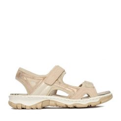 Sandały Rieker. Czerwone sandały damskie Rieker, bez wzorów, bez obcasa, na płaskiej podeszwie, bez zapięcia. Za 319.99 zł.