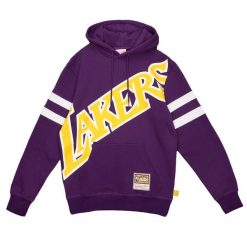 Bluza z kapturem Los Angeles Lakers. Fioletowe bluzy męskie Mitchell & Ness, bez wzorów, sportowe, bez ramiączek, z kapturem. Za 437.50 zł.