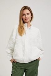 Bluza zapinana na zamek z długimi rękawami biała. Białe bluzy damskie MOODO, l, bez wzorów, bez ramiączek, bez kaptura. W wyprzedaży za 69.99 zł.