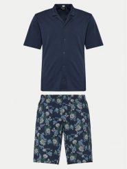 Hanro Piżama Night & Day 75137 Granatowy Relaxed Fit. Niebieskie piżamy męskie Hanro, m, bez wzorów, z bawełny, bez kołnierzyka, bez ramiączek. Za 359.99 zł.