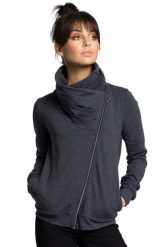 Sportowa Bluza Zapinana na Ukośny Zamek - Grafitowa. Szare bluzy damskie MOE, l, bez wzorów, z bawełny, sportowe, bez ramiączek, bez kaptura. Za 273.90 zł.