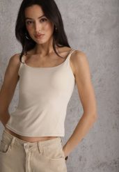 Beżowy Top z Wiskozy na Podwójnych Ramiączkach Indrea. Brązowe topy damskie Renee, m, bez wzorów, z jeansu, klasyczne, bez kołnierzyka, bez ramiączek. Za 59.99 zł.