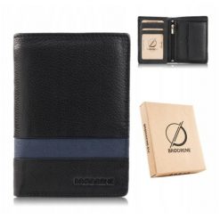 Portfel Męski Skórzany Pionowy Czarny Klasyczny Brodrene G-117MN/BLBLU. Czarne portfele męskie bez wzorów, z materiału. Za 39.61 zł.