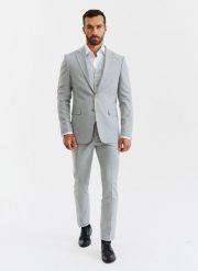 PAKO LORENTE – Męskie jasnoszare spodnie garniturowe. Szare eleganckie spodnie męskie Pako Lorente, m, bez wzorów, z elastanu. Za 399.99 zł.