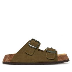Klapki Scholl. Zielone klapki damskie Scholl, bez wzorów, bez obcasa, bez zapięcia. Za 249.99 zł.