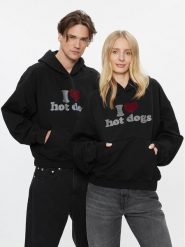 2005 Bluza Unisex Hot Dogs Czarny Oversize. Czarne bluzy męskie 2005, m, bez wzorów, z bawełny, bez ramiączek, bez kaptura. Za 239.99 zł.