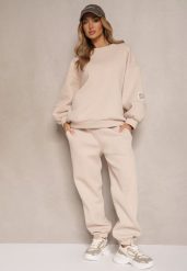 Beżowy Komplet Dresowy z Polarową Podszewką Bluza i Joggery Ziline. Brązowe bluzy damskie Renee, bez wzorów, z dresówki, bez ramiączek, bez kaptura. Za 159.99 zł.