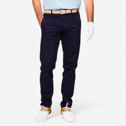 Spodnie do golfa chino męskie męskie Inesis MW500. Niebieskie eleganckie spodnie męskie INESIS, bez wzorów, z bawełny, sportowe. W wyprzedaży za 79.99 zł.