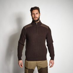 Sweter męski Solognac 500. Brązowe swetry męskie SOLOGNAC, m, bez wzorów, z bawełny, klasyczne, bez kołnierzyka, bez ramiączek. Za 169.99 zł.