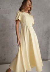 Żółta Rozkloszowana Sukienka Koktajlowa VICES na Krótki Rękaw Nessesha. Żółte sukienki damskie Renee, na randkę, l, bez wzorów, eleganckie, bez kołnierzyka, bez ramiączek, maxi, rozkloszowane. Za 219.99 zł.