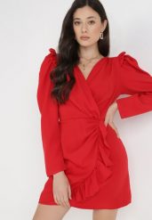 Czerwona Sukienka Nemorrya. Czerwone sukienki damskie Born2be, na co dzień, m, bez wzorów, bez kołnierzyka, bez ramiączek, mini, kopertowe. Za 149.99 zł.