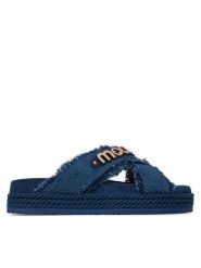 Mou Klapki Criss-cross MU.SW451004K Niebieski. Niebieskie klapki damskie Mou, bez wzorów, z materiału, bez obcasa, bez zapięcia. Za 479.99 zł.