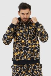 MOSCHINO Rozpinana bluza męska w złote łańcuchy. Czarne bluzy męskie MOSCHINO, m, bez wzorów, prążkowane, z kapturem. W wyprzedaży za 599.99 zł.