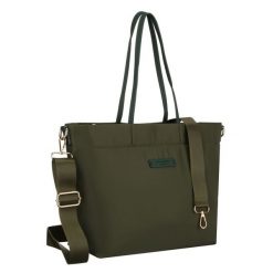 Zielona shopperka damska z nylonu, jednokomorowa z doczepianym, regulowanym paskiem Peterson PTN JN-10. Zielone shopperki damskie Peterson, bez wzorów, z nylonu, do ręki, bez dodatków. Za 119.99 zł.