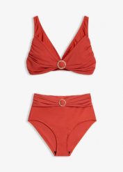 Bikini bustier z ozdobnym kółkiem (2 części). Brązowe bikini bonprix, bez wzorów. Za 129.99 zł.
