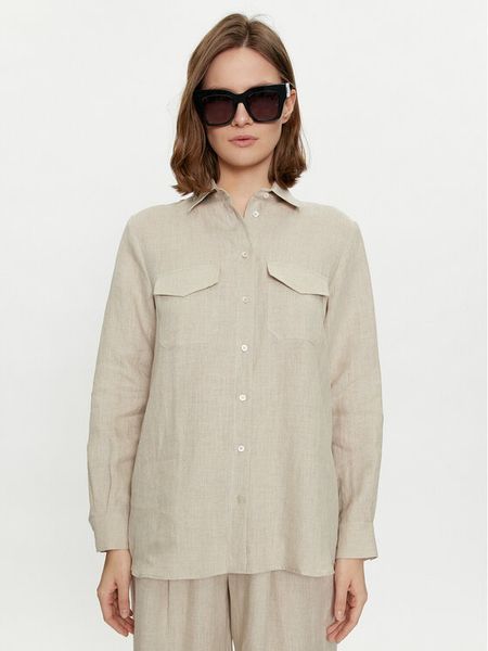 Marella Koszula Alcide 2413111142 Écru Regular Fit. Koszule damskie Marella, bez wzorów, ze lnu, bez kołnierzyka, bez ramiączek. Za 609.99 zł.