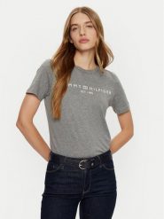 Tommy Hilfiger T-Shirt WW0WW40276 Szary Regular Fit. Szare t-shirty damskie Tommy Hilfiger, xxs, bez wzorów, z bawełny, bez kołnierzyka, bez ramiączek. Za 119.99 zł.