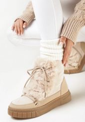 Beżowe Śniegowce Ozdobione Futerkiem Przy Sznurowaniu Avionea. Brązowe śniegowce damskie Born2be, z jeansu, bez zapięcia. Za 129.99 zł.