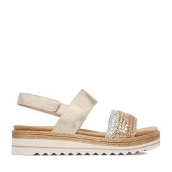 Sandały Remonte. Żółte sandały damskie Remonte, bez wzorów, bez obcasa, na płaskiej podeszwie, bez zapięcia. Za 379.99 zł.