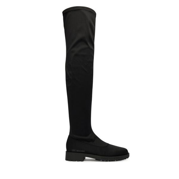 Muszkieterki LOVE MOSCHINO. Czarne kozaki damskie Love Moschino, bez wzorów, bez obcasa, na płaskiej podeszwie, bez zapięcia. Za 1,189.00 zł.