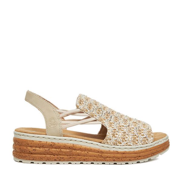 Sandały Rieker. Brązowe sandały damskie Rieker, bez wzorów, bez obcasa, na koturnie, bez zapięcia. Za 319.99 zł.