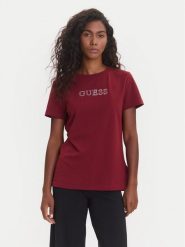 Guess T-Shirt V3BI11 J1314 Bordowy Regular Fit. Czerwone t-shirty damskie Guess, s, z aplikacjami, z bawełny, bez kołnierzyka, bez ramiączek. Za 109.99 zł.
