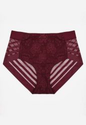 Bordowe Siateczkowe Majtki Figi High Waist z Koronkowymi Zdobieniami Heylih. Czerwone majtki damskie Renee, z koronki. Za 19.99 zł.