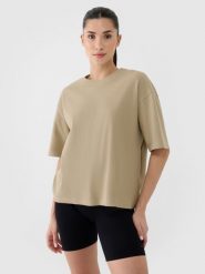4F T-shirt regular z waflowej dzianiny damski - beżowy XS. Brązowe t-shirty damskie 4F, xs, bez wzorów, z bawełny, klasyczne, bez kołnierzyka, bez ramiączek. W wyprzedaży za 49.99 zł.
