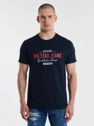 Koszulka męska bawełniana z nadrukiem granatowa Messeret 403. Niebieskie t-shirty męskie BIG STAR, l, bez wzorów, z bawełny, bez kołnierzyka, bez ramiączek. W wyprzedaży za 39.99 zł.