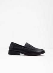 Półbuty skórzane loafer. Czarne balerinki damskie bonprix, bez wzorów, bez obcasa, bez zapięcia. Za 219.99 zł.