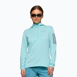 Bluza trekkingowa damska NORRONA Falketind Warm1 Hood. Niebieskie bluzy damskie NORRONA, xs, bez wzorów, z materiału, bez ramiączek, bez kaptura. Za 629.99 zł.