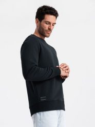 Nierozpinana męska dresowa bluza BASIC – czarna V9 OM-SSBN-0159 - XXL. Czarne bluzy męskie Ombre Clothing, l, bez wzorów, z dresówki, klasyczne, bez ramiączek, bez kaptura. Za 119.99 zł.