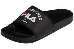 Klapki basenowe męskie Fila Baywalk '23. Czarne klapki męskie Fila, bez wzorów, z materiału, bez zapięcia. Za 61.49 zł.