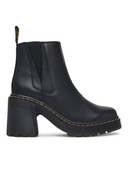 Dr. Martens Botki Spence Leather Flared Heel DM26440001 Czarny. Czarne botki damskie Dr. Martens, bez wzorów, ze skóry, bez obcasa, na słupku, bez zapięcia. Za 989.99 zł.