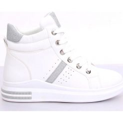 Trampki za kostkę białe CB-19078 WHITE/SILVER. Białe trampki i tenisówki damskie ButyModne, bez wzorów, z materiału, za kostkę, bez zapięcia. W wyprzedaży za 109.00 zł.