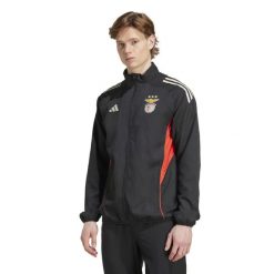 Kurtka dresowa Benfica Lizbona Tiro 25. Czarne kurtki sportowe męskie Adidas, l, bez wzorów, z dresówki, bez kaptura, na fitness i siłownię. Za 350.95 zł.
