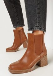 Brązowe Botki na Słupku z Kwadratowym Noskiem Inatesa. Brązowe botki damskie Born2be, bez wzorów, klasyczne, bez obcasa, na obcasie, bez zapięcia. Za 149.99 zł.