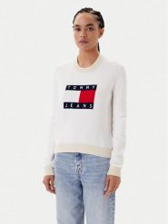 Tommy Jeans Sweter Colorblock Flag DW0DW20970 Biały Regular Fit. Białe swetry nierozpinane damskie Tommy Jeans, l, bez wzorów, z jeansu, bez kołnierzyka, bez ramiączek. Za 339.99 zł.