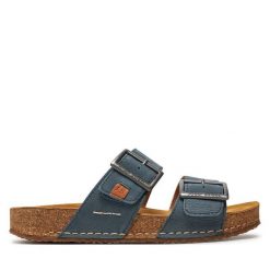 Klapki Josef Seibel. Niebieskie klapki damskie Josef Seibel, bez wzorów, bez obcasa, bez zapięcia. Za 249.99 zł.