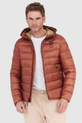 BLAUER Brązowa puchowa kurtka Sergio z kapturem. Brązowe kurtki męskie Blauer USA, l, bez wzorów, z puchu, z kapturem. W wyprzedaży za 829.99 zł.