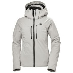 Damska kurtka narciarska Helly Hansen Alphelia Lifaloft. Szare kurtki sportowe damskie Helly Hansen, na zimę, bez wzorów, bez ramiączek, bez kaptura, narciarskie. W wyprzedaży za 2,025.00 zł.