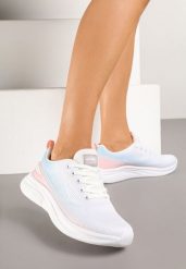 Biało-Niebieskie Buty Sportowe Sneakersy Siateczkowe na Podeszwie z Pianki Rellica. Białe obuwie sportowe damskie Renee, z aplikacjami, bez zapięcia, na fitness i siłownię. Za 99.99 zł.