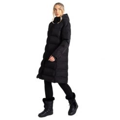 Kurtka Ocieplana Damska Wander. Czarne kurtki sportowe damskie Dare 2B, xl, z aplikacjami, z dzianiny, bez ramiączek, z kapturem, trekkingowe. Za 436.99 zł.